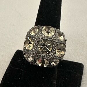 Black metal ring with gray rhinestones